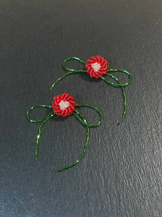 Beaded Red Flower Earrings