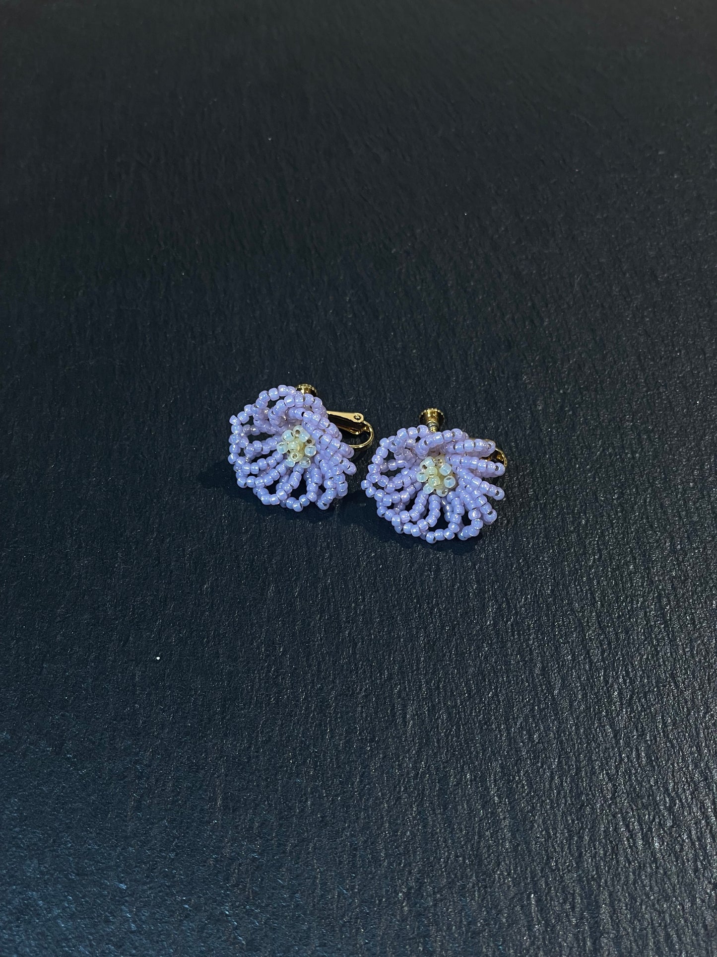 Beaded Violet Flower Clip-On Earrings