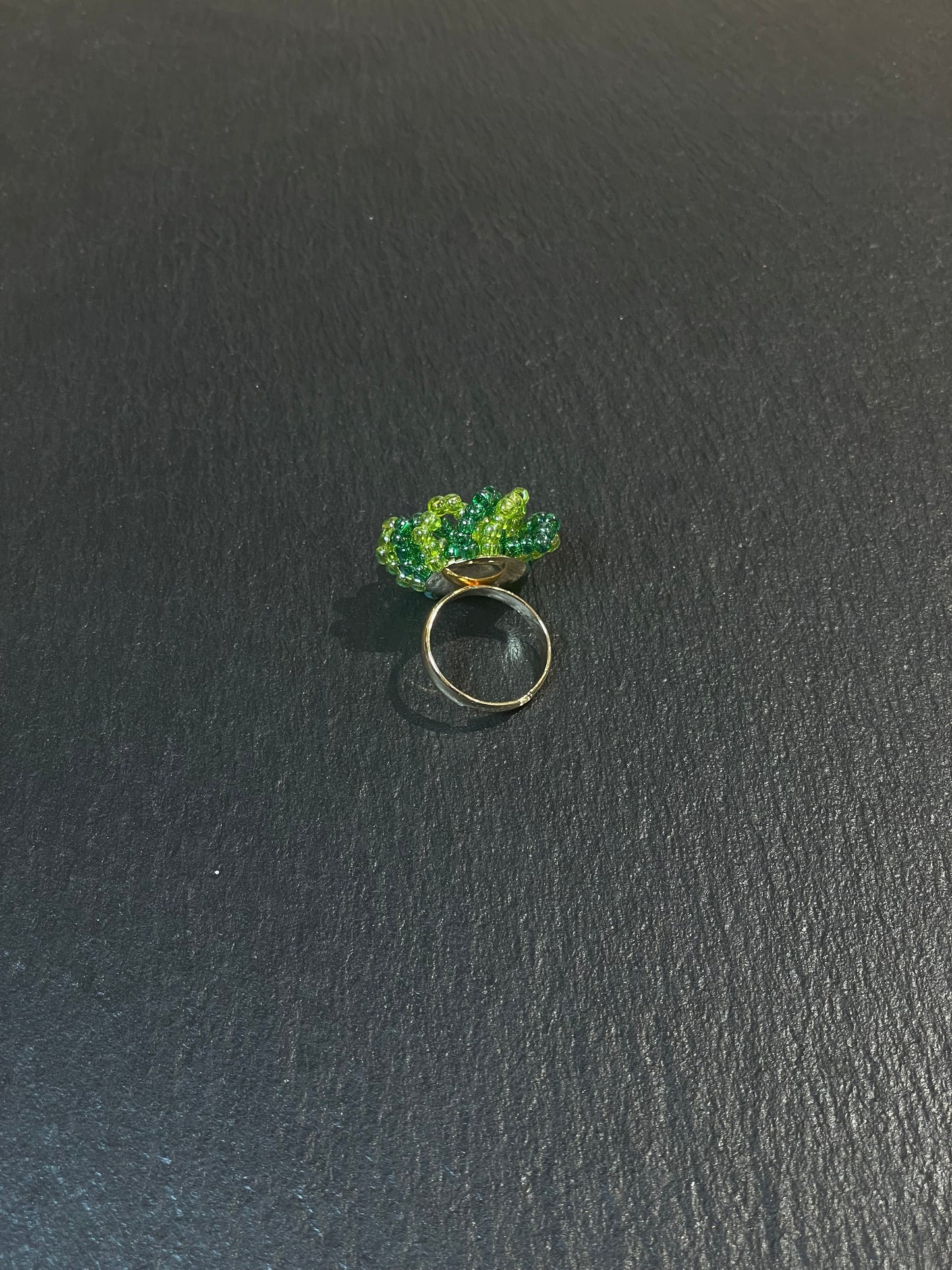 Beaded Green Flower Ring