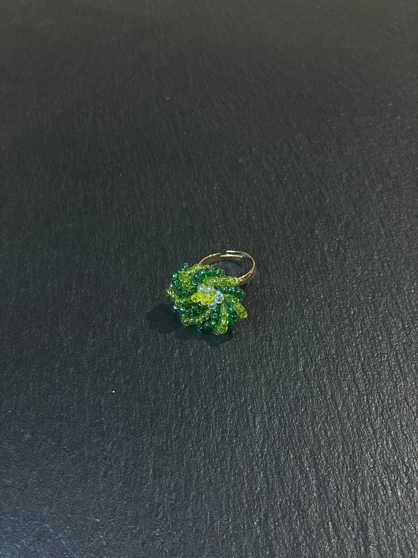 Beaded Green Flower Ring