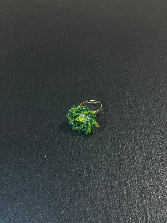 Beaded Green Flower Ring