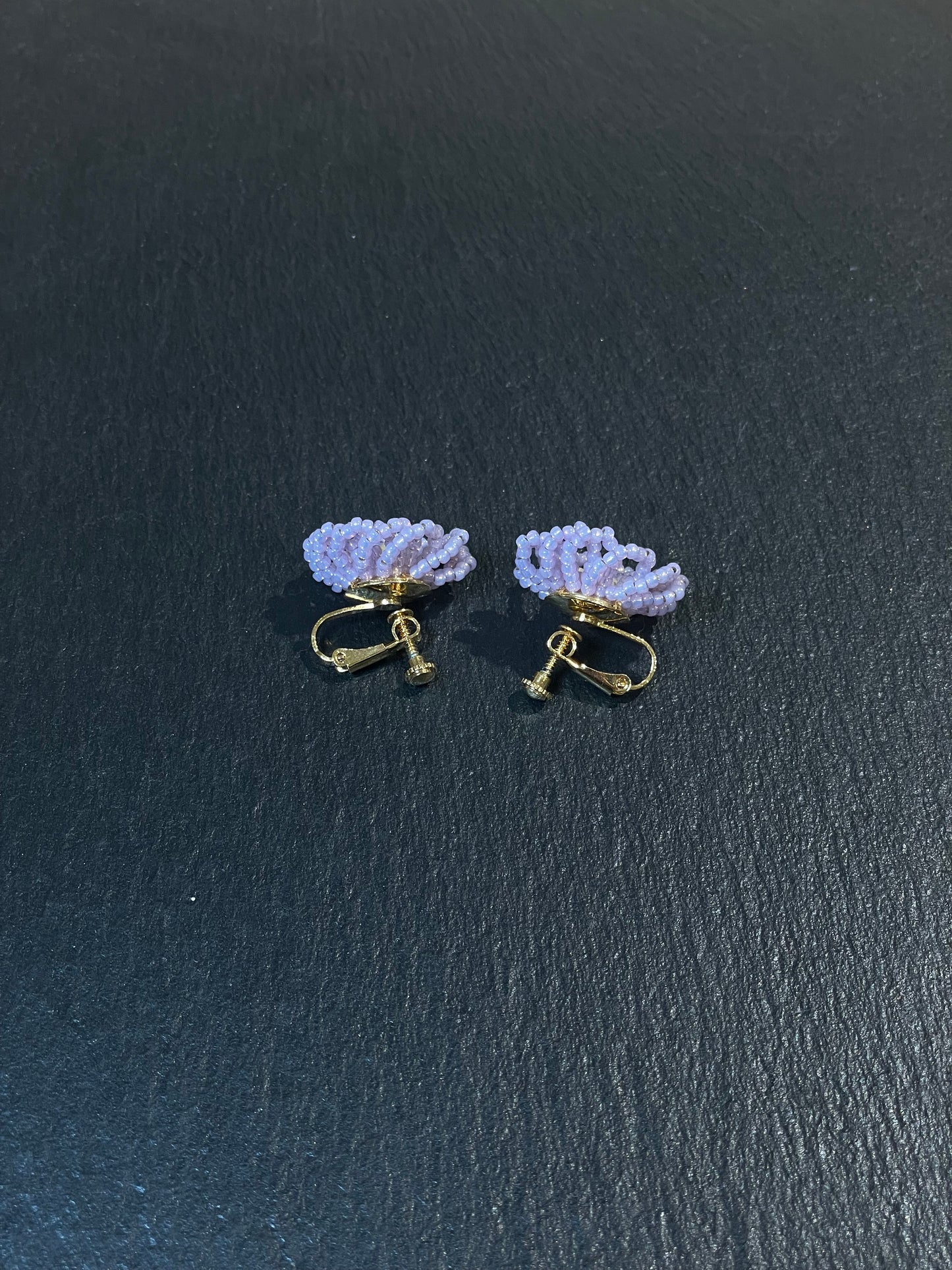 Beaded Violet Flower Clip-On Earrings