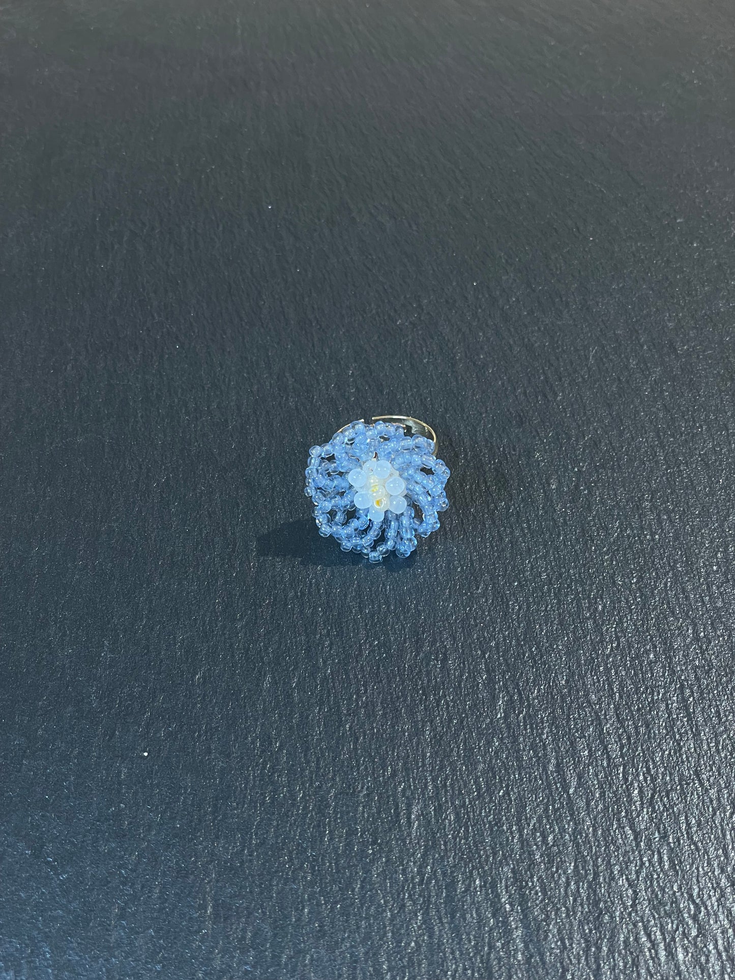 Beaded Blue Flower Ring