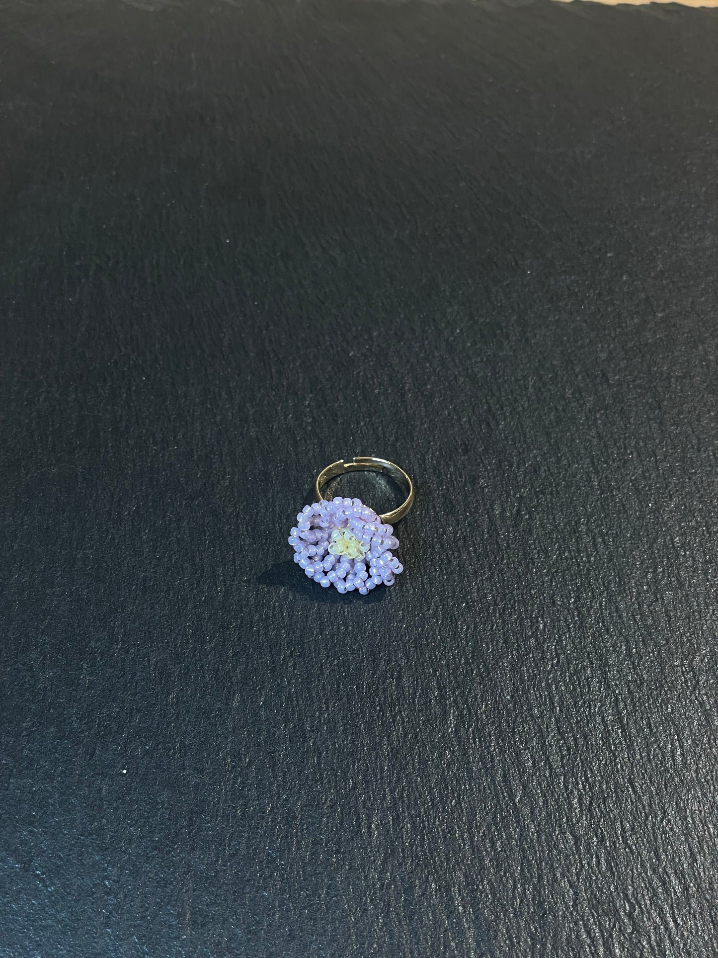 Beaded Violet Flower Ring